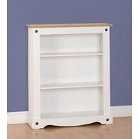 Seconique Corona White and Distressed Waxed Pine Low Bookcase
