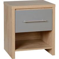 Seconique Seville Light Oak Veneer and Grey High Gloss 1 Drawer Bedside Cabinet