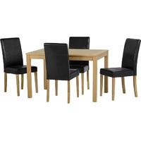 Seconique Oakmere Dining Set in Natural Oak Veneer with Black Faux Leather Chairs
