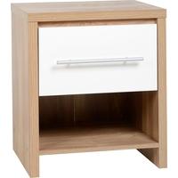 Seconique Seville Light Oak Veneer and White High Gloss 1 Drawer Bedside Cabinet