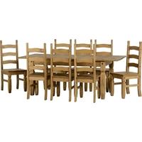 Seconique Corona Mexican Waxed Pine Dining Set- 8-10 Seater Extending Table with Wooden Pad Chairs