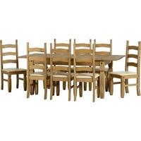 Seconique Corona Mexican Waxed Pine Dining Set- 8-10 Seater Extending Table with Cream Pad Chairs