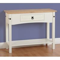 Seconique Corona 1 Drawer Console Table with Shelf in Cream Distressed Waxed Pine