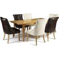 Serene Wandsworth Oak Dining Set - Extending with 3 Hampton Brown Leather and 3 Pearl Fabric Chairs