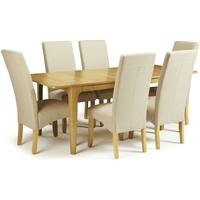 Serene Wandsworth Oak Dining Set - Extending with 6 Merton Stone Chairs