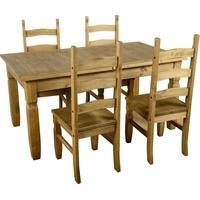 Seconique Corona Mexican Waxed Pine Dining Set- 4-6 Seater Extending Table with Wooden Pad Chairs
