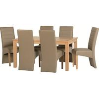 Seconique Belmont Natural Oak Dining Set with 6 Taupe Faux Leather Chairs