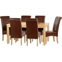 Seconique Wexford 59in Dining Set G10 Oak Veneer with Walnut Inlay and Mid Brown Faux Leather Chairs