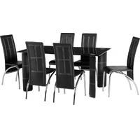 Seconique Bradford Black Glass 6 Seater Dining Set