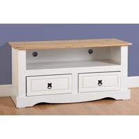 Seconique Corona 2 Drawer Flat Screen TV Unit in White Distressed Waxed Pine
