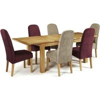 Serene Bromley Oak Dining Set - Extending with 3 Marlow Bark and 3 Shiraz Chairs