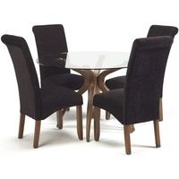 Serene Islington Walnut Dining Set - Round with 4 Kingston Aubergine Plain Chairs