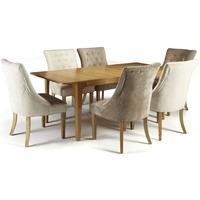 Serene Wandsworth Oak Dining Set - Extending with 3 Hampton Mink and 3 Pearl Fabric Chairs