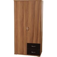 Seconique Hollywood 2 Door 2 Drawer Wardrobe in Walnut Veneer and Black Gloss