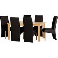 Seconique Belmont Natural Oak Dining Set with 6 Black Faux Leather Chairs