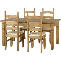 Seconique Corona Mexican Waxed Pine Dining Set- 4-6 Seater Extending Table with Cream Pad Chairs