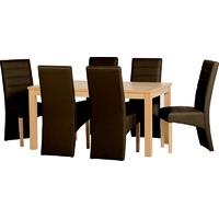 Seconique Belmont Natural Oak Dining Set with 6 Brown Faux Leather Chairs