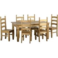 Seconique Corona Mexican Waxed Pine Dining Set- 6-8 Seater Extending Table with Wooden Pad Chairs