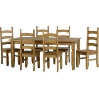 Seconique Corona Mexican Waxed Pine 6ft Dining Set with 6 Wooden Pad Chairs