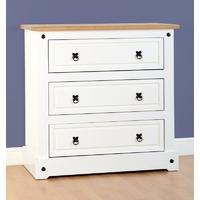 Seconique Corona White Distressed Waxed Pine Chest - 3 Drawer