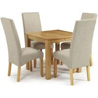 serene lambeth oak dining set fixed top with 4 merton linen chairs