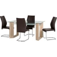 Seconique Milan Sonoma Oak Effect Veneer with Clear and Frosted Glass 4 Seater Dining Set