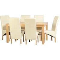 Seconique Wexford 59in Dining Set G1 Oak Veneer with Walnut Inlay and Cream Faux Leather Chairs