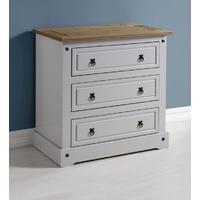 Seconique Corona Grey and Distressed Waxed Pine 3 Drawer Chest