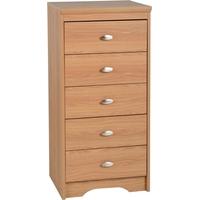 Seconique Regent Teak Effect Veneer 5 Drawer Chest