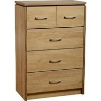 Seconique Charles 3 + 2 Drawer Chest in Oak Effect Veneer with Walnut Trim