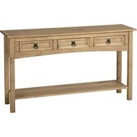 seconique corona mexican waxed pine console table 3 drawer