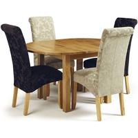 Serene Sutton Oak Dining Set - Round Extending with 2 Kingston Aubergine Floral and 2 Sage Floral Chairs