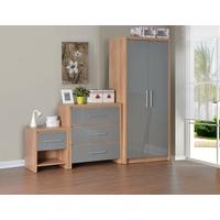 seconique seville light oak veneer and grey high gloss bedroom set