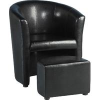 Seconique Tempo Tub Chair with Footstool in Black Faux Leather