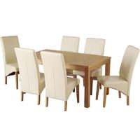 Seconique Belgravia Dining Set in Natural Oak Veneer with Cream PU Chairs