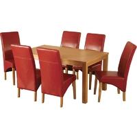 Seconique Belgravia Dining Set in Natural Oak Veneer with Rustic Red PU Chairs