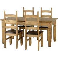 Seconique Corona Mexican Waxed Pine Dining Set- 4-6 Seater Extending Table with Brown Pad Chairs