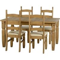 Seconique Corona Mexican Waxed Pine 5ft Dining Set with 4 Cream Pad Chairs