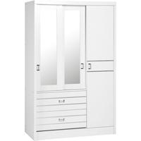 Seconique Jordan 3 Door 2 Drawer Sliding Mirrored Wardrobe in White with Silver Trim
