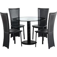 Seconique Cameo Round Dining Set in Clear Glass Black Border Black Black PVC