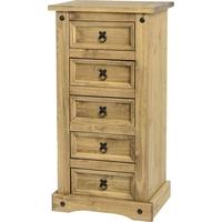 seconique corona mexican waxed pine chest of drawer 5 drawer narrow