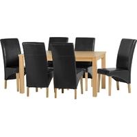 Seconique Belgravia Dining Set in Natural Oak Veneer with Black PU Chairs