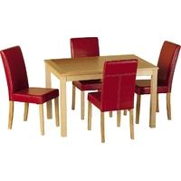 Seconique Oakmere Dining Set in Natural Oak Veneer with Rustic Red Faux Leather Chairs