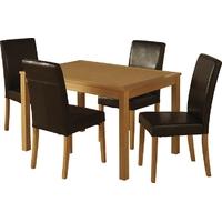 Seconique Oakmere Dining Set in Natural Oak Veneer with Expresso Brown Faux Leather Chairs