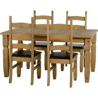 Seconique Corona Mexican Waxed Pine 5ft Dining Set with 4 Brown Pad Chairs