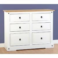 Seconique Corona White Distressed Waxed Pine Chest - 6 Drawer
