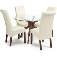 Serene Islington Walnut Dining Set - Round with 4 Kingston Cream Faux Leather Chairs