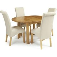 Serene Sutton Oak Dining Set - Round Extending with 4 Kingston Cream Plain Chairs