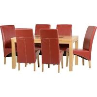 Seconique Wexford 59in Dining Set G1 Oak Veneer with Walnut Inlay and Rustic Red Faux Leather Chairs