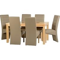 Seconique Wexford 59in Dining Set G5 Oak Veneer with Walnut Inlay and Taupe Faux Leather Chairs